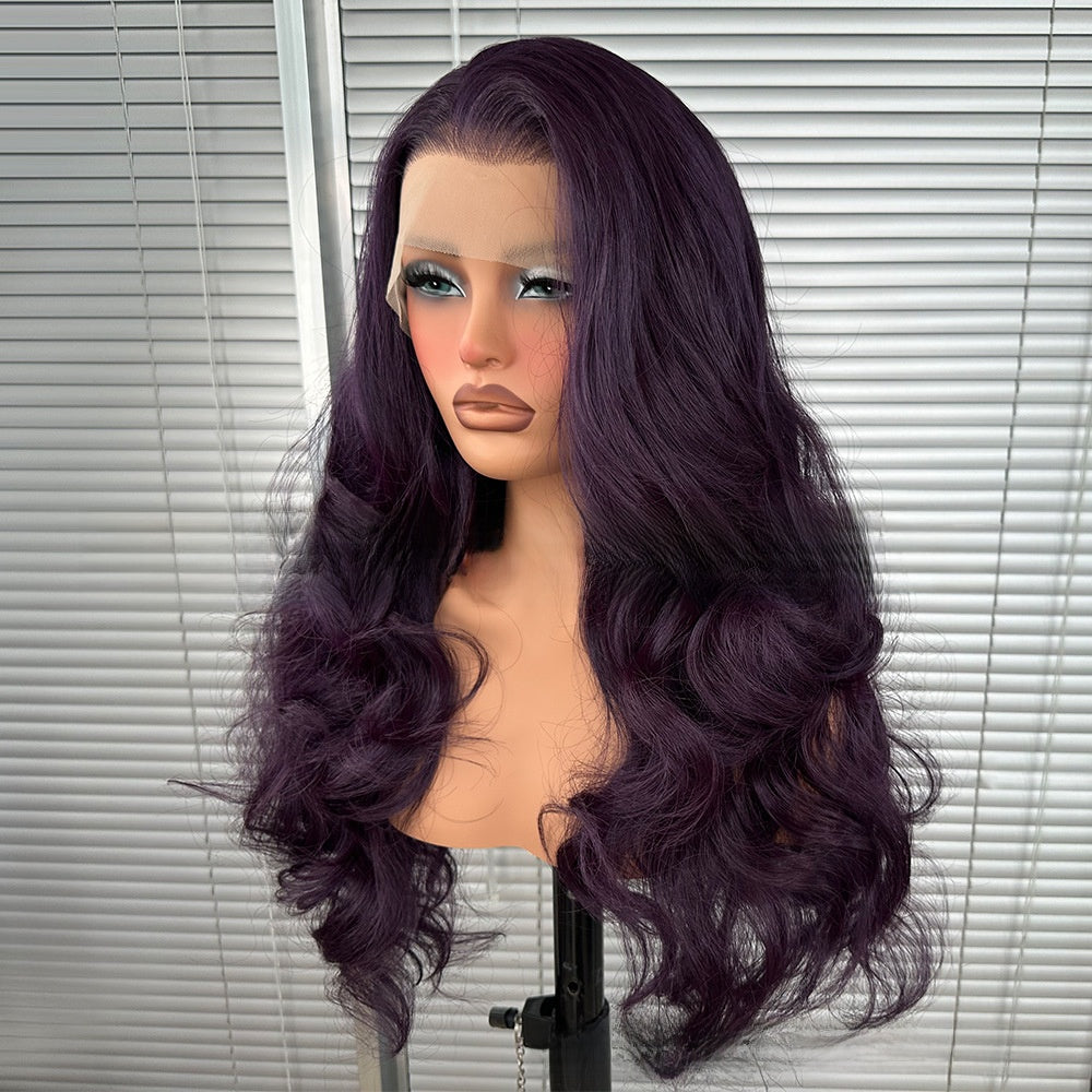 Dark Grape Purple Big Wave Synthetic Wig with Lace Cap