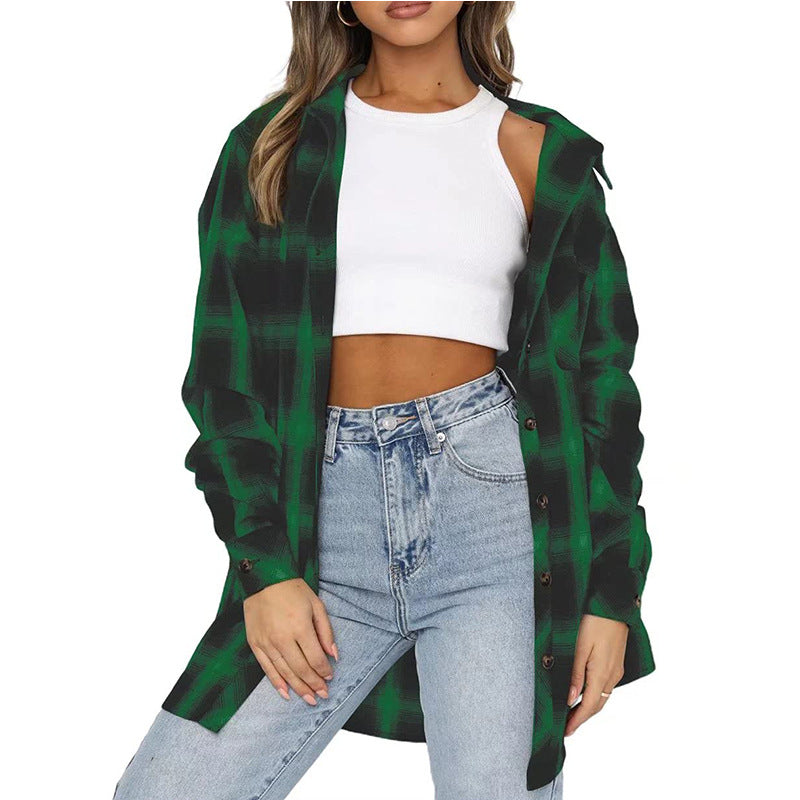 Loose Fit Plaid Flannel Shirt