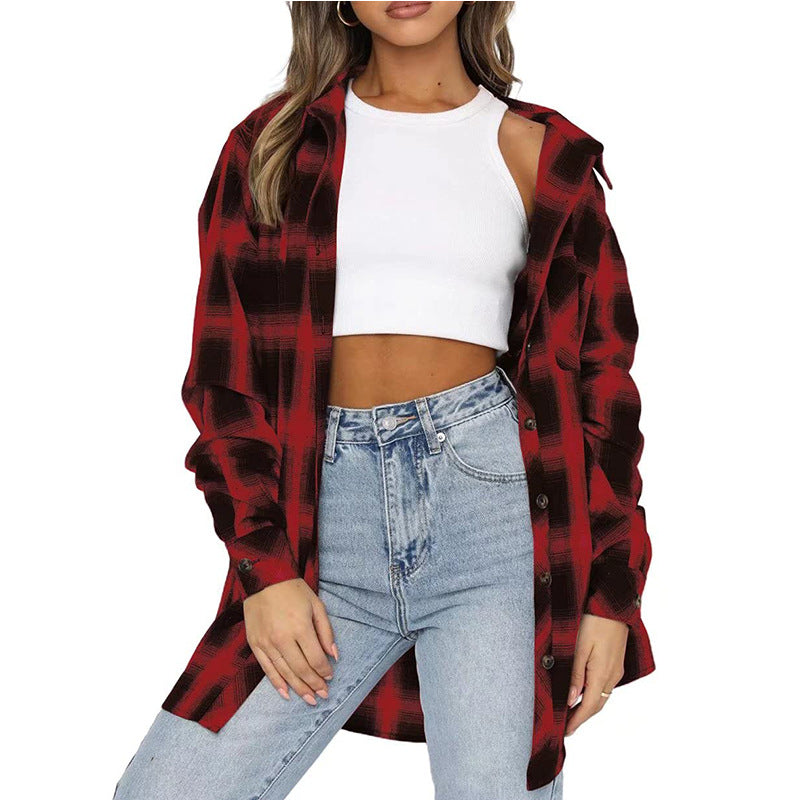 Loose Fit Plaid Flannel Shirt