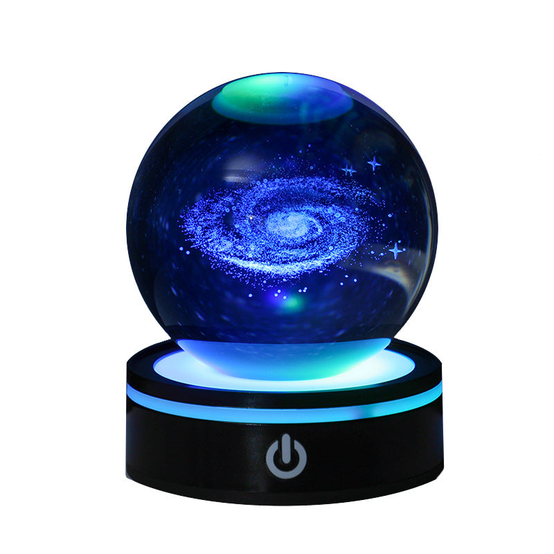 3D Carved Crystal Ball Night Light with LED Base