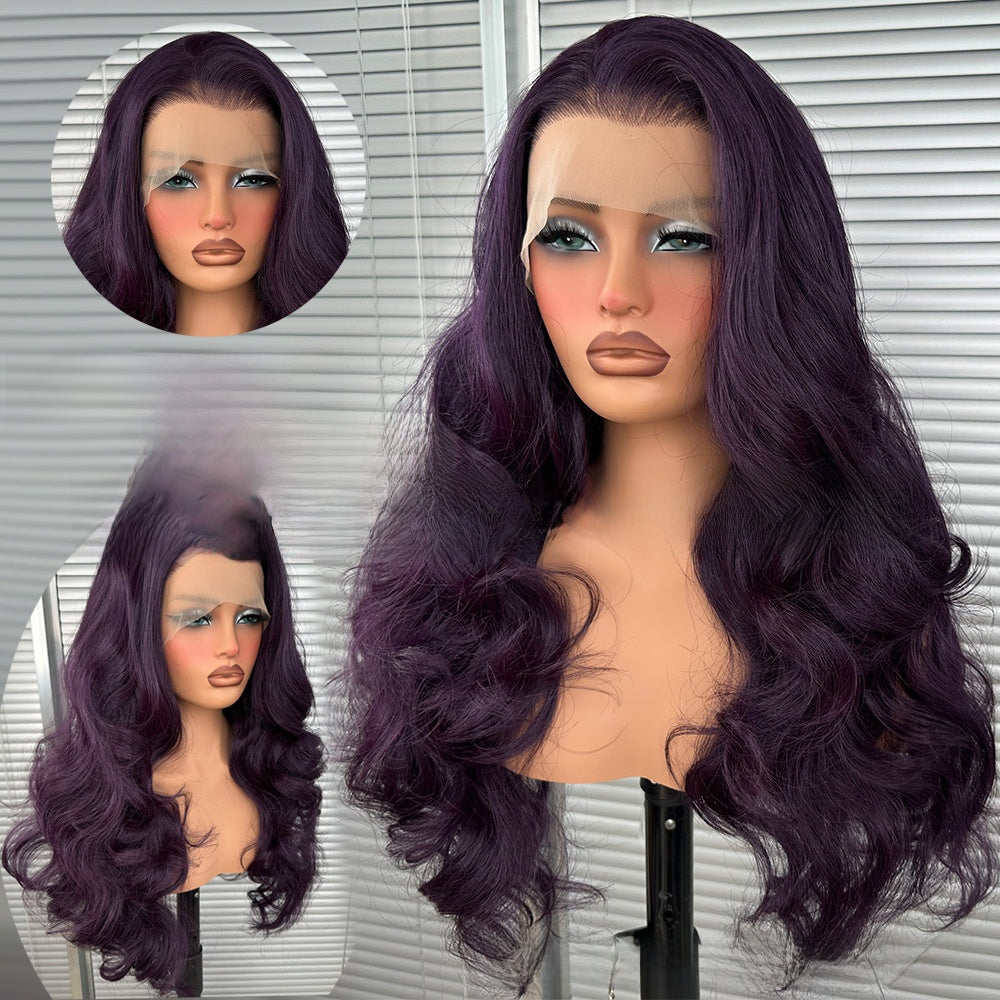 Dark Grape Purple Big Wave Synthetic Wig with Lace Cap
