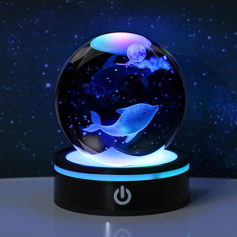 3D Carved Crystal Ball Night Light with LED Base