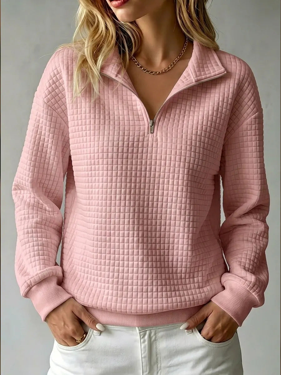 Women's Waffle-Knit Zip-Up Long-Sleeve Top