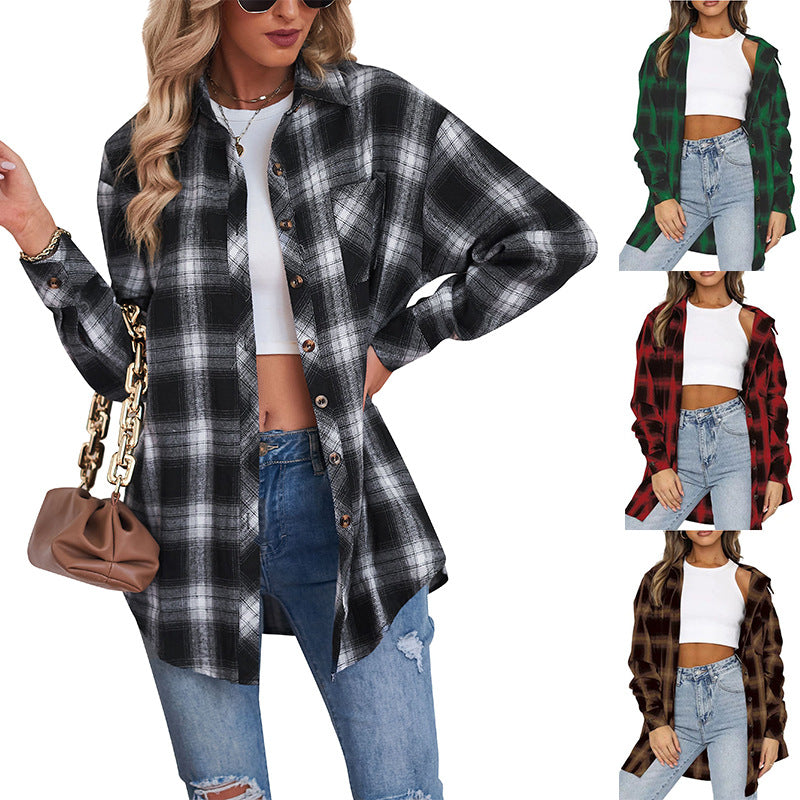 Loose Fit Plaid Flannel Shirt