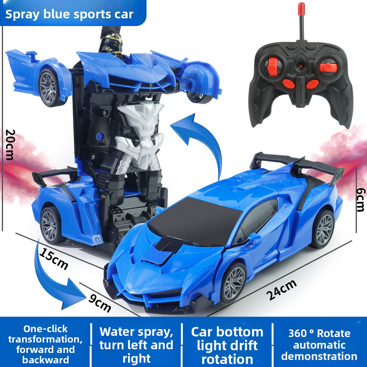 Remote Control Transforming Toy Car with LED Lights – view 2