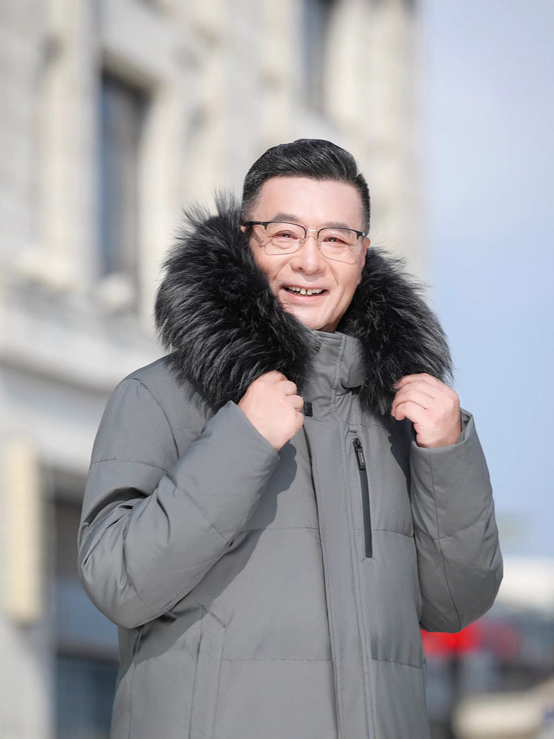 Men's Long Down Coat with Optional Fur Collar