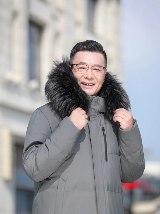 Men's Long Down Coat with Optional Fur Collar