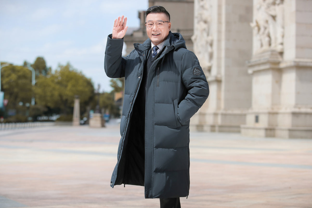 Men's Long Down Coat with Optional Fur Collar