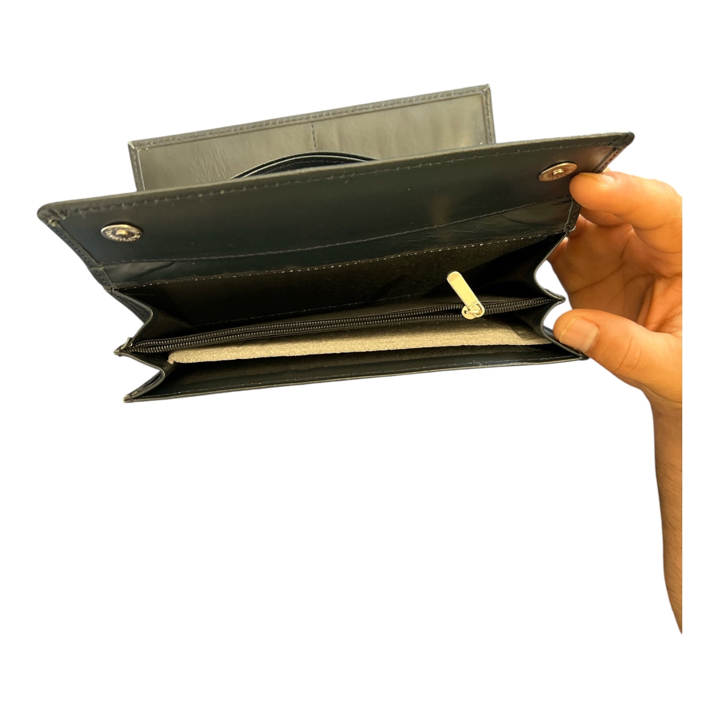 Slim Snap Tab Long Wallet / Organizer Genuine Black Leather