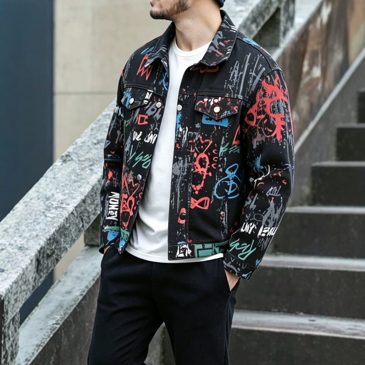 Men's Graffiti Denim Workwear Jacket