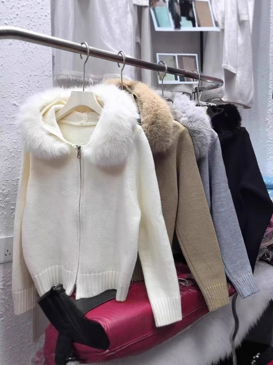 Women's Hooded Zip-Up Knit Cardigan