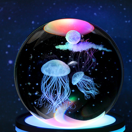 3D Carved Crystal Ball Night Light with LED Base