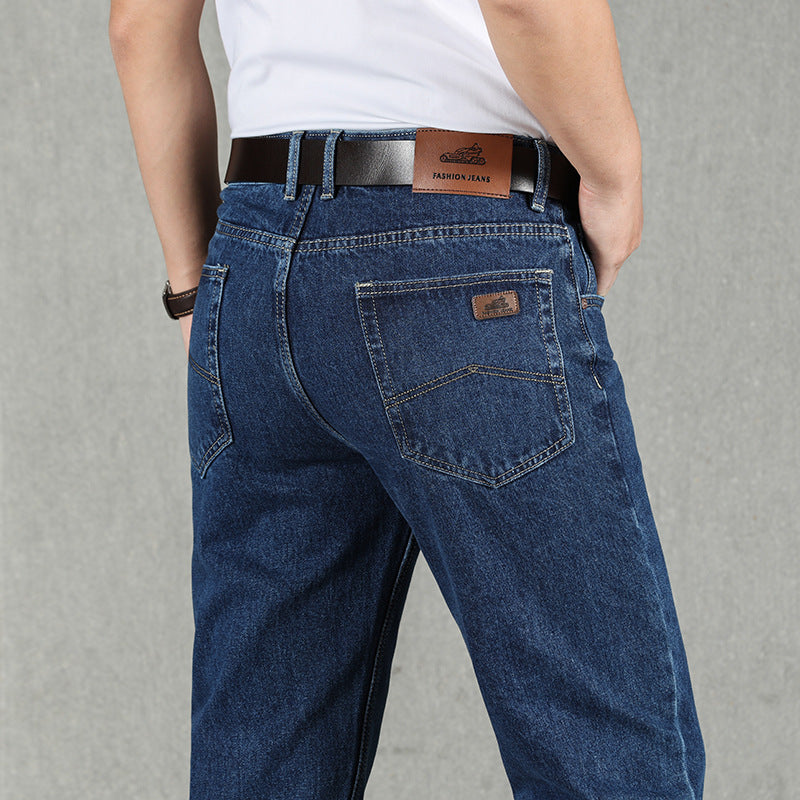 Men's Loose-Fit High-Waisted Denim Trousers