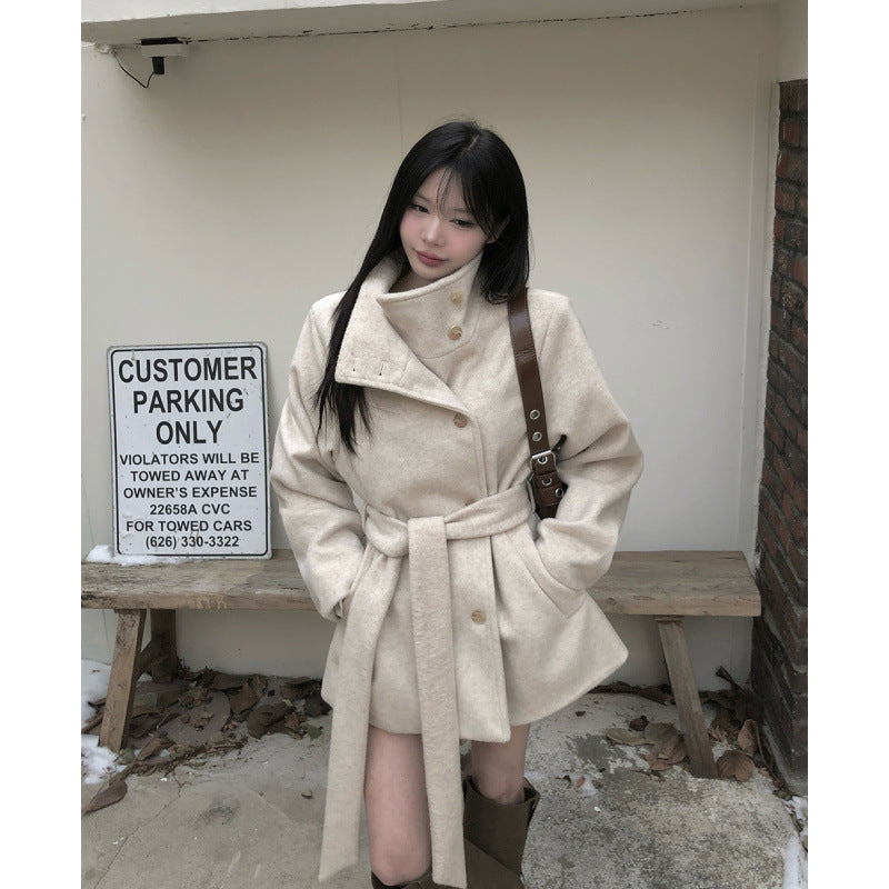 Women Winter Belted Wool Coat