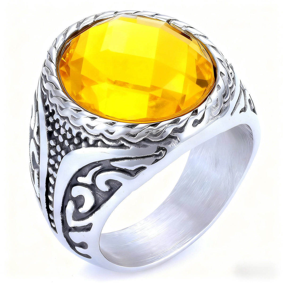 Four-Color Gemstone Stainless Steel Ring