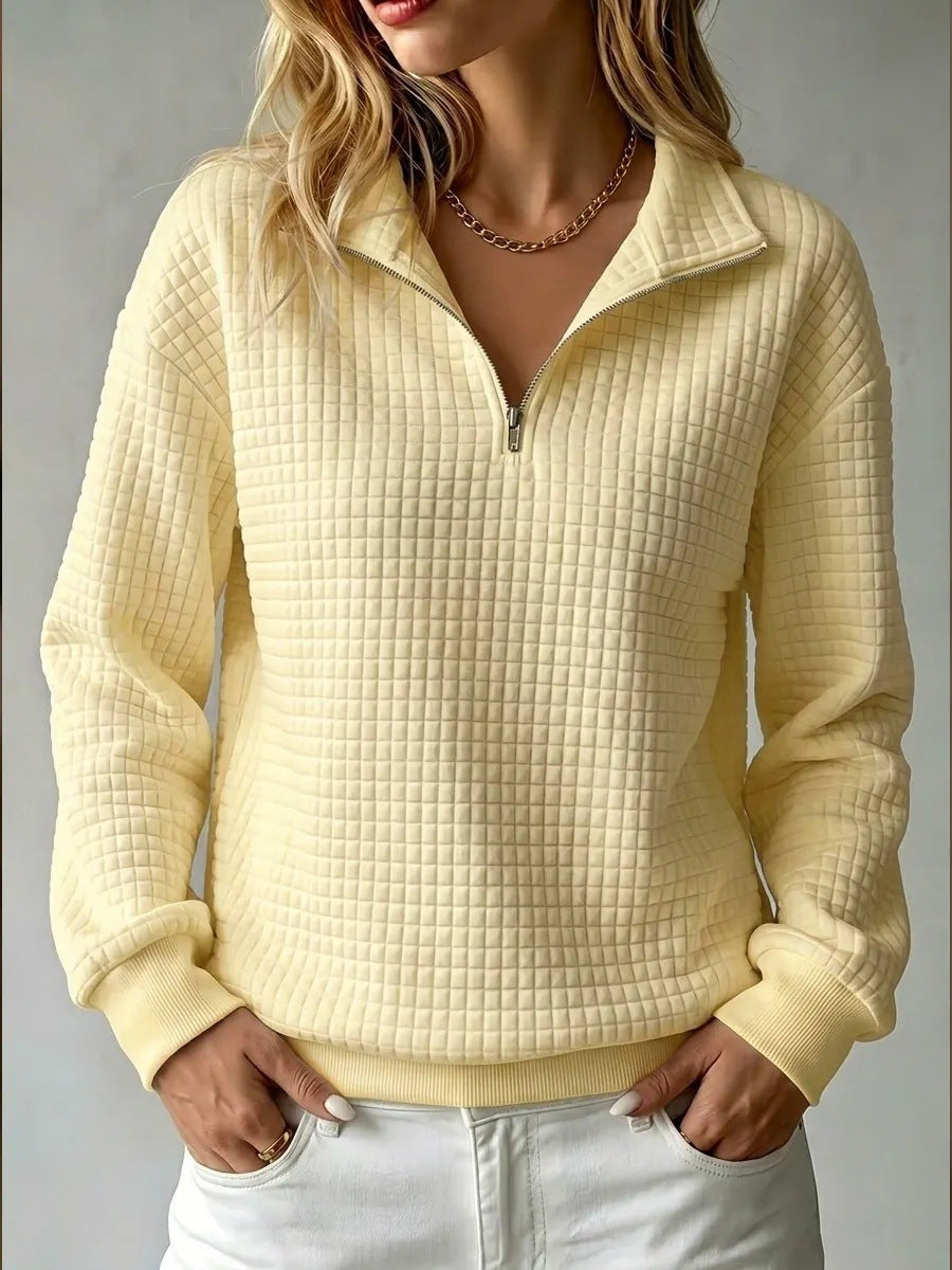 Women's Waffle-Knit Zip-Up Long-Sleeve Top