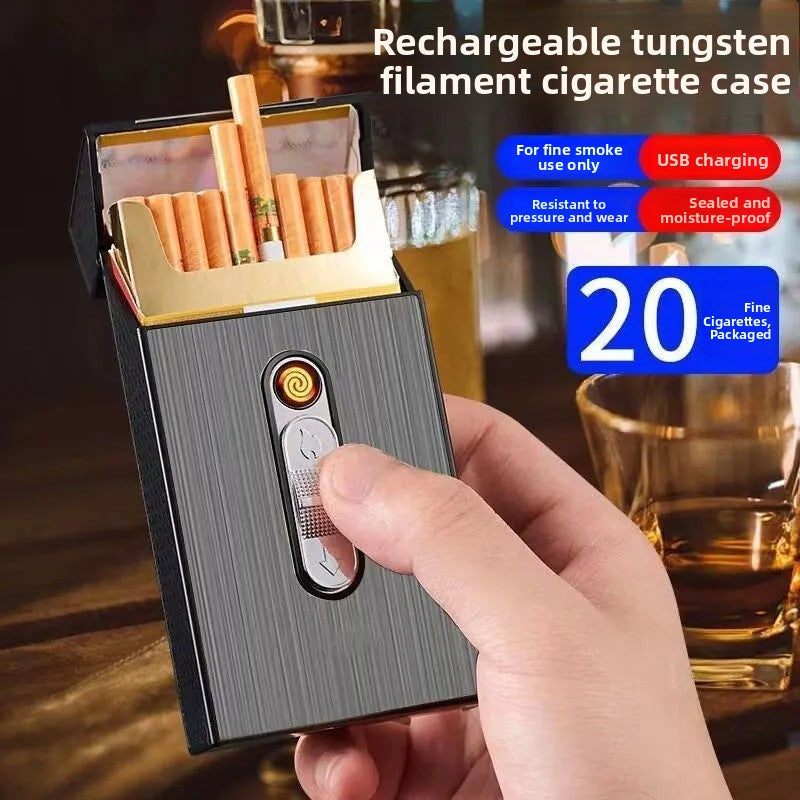 Rechargeable Windproof Lighter with Cigarette Case