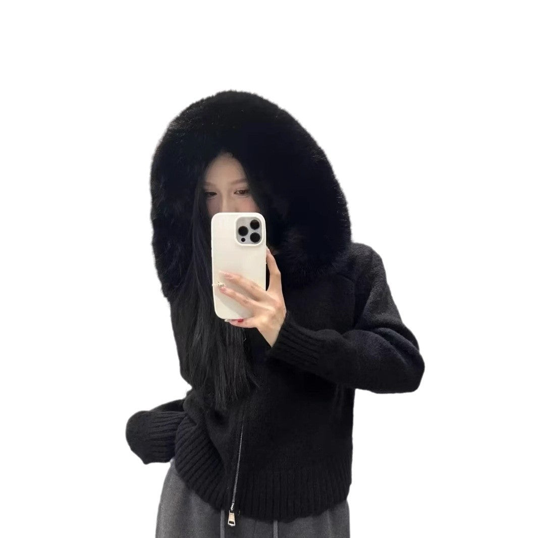 Women's Hooded Zip-Up Knit Cardigan