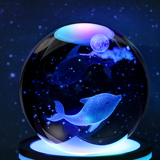3D Carved Crystal Ball Night Light with LED Base