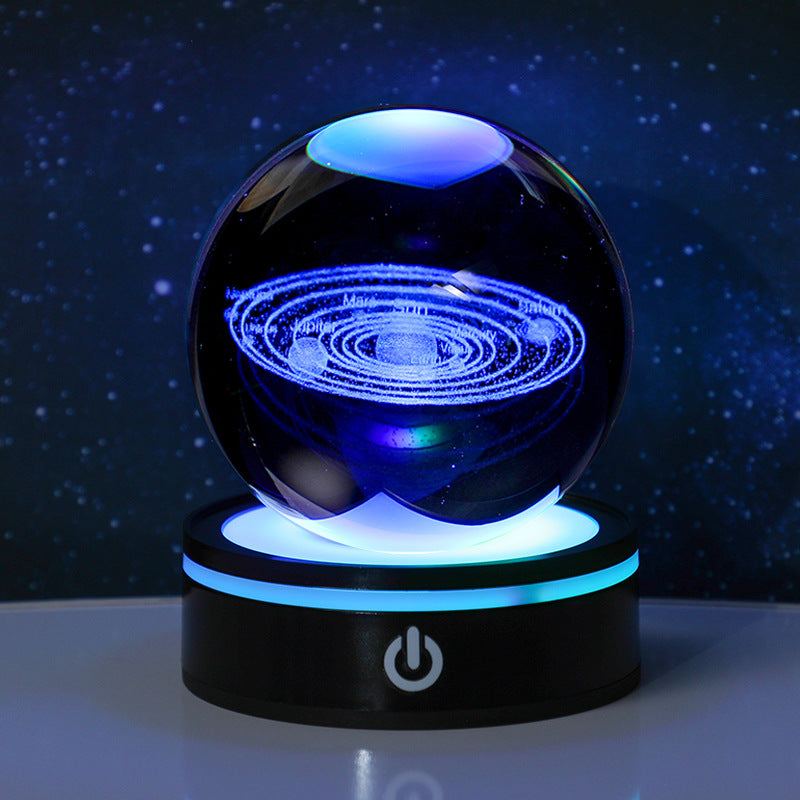 3D Carved Crystal Ball Night Light with LED Base
