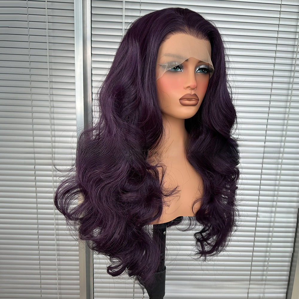 Dark Grape Purple Big Wave Synthetic Wig with Lace Cap