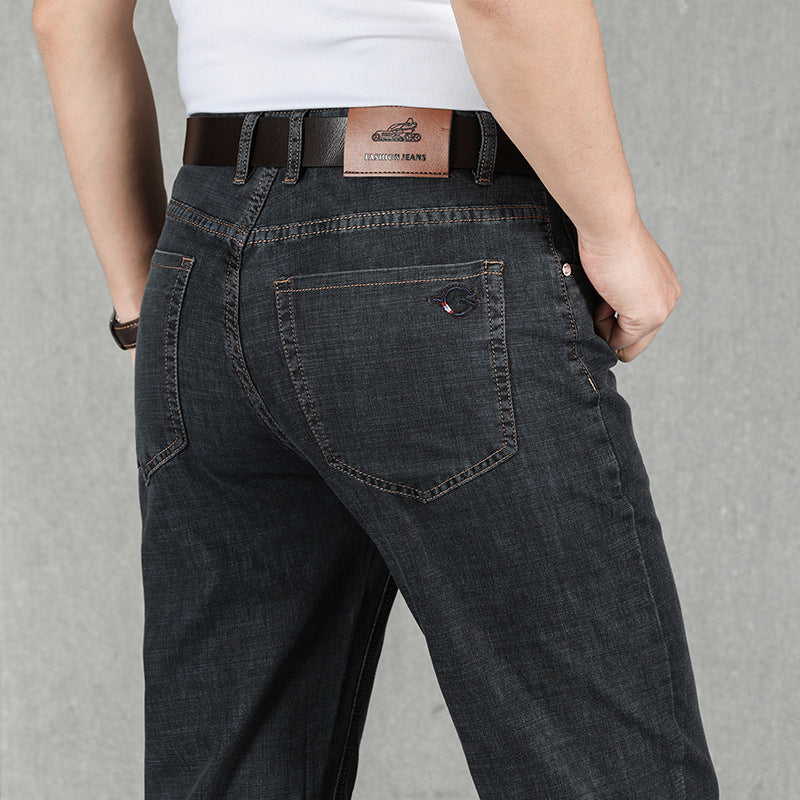 Men's Loose-Fit High-Waisted Denim Trousers