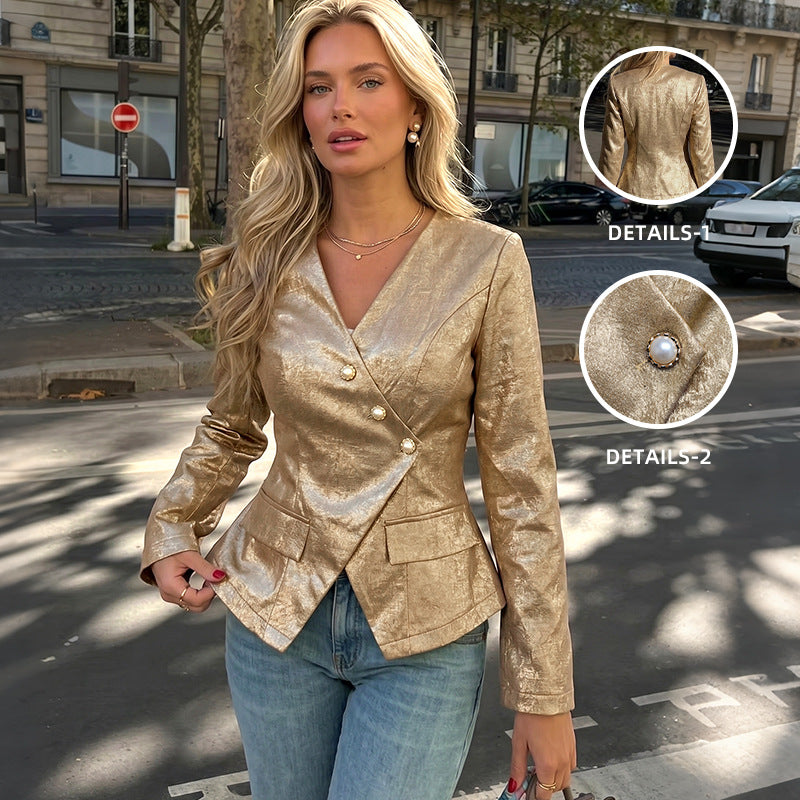 Women's Gold V-Neck Blazer
