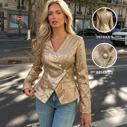 Women's Gold V-Neck Blazer