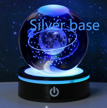 3D Carved Crystal Ball Night Light with LED Base