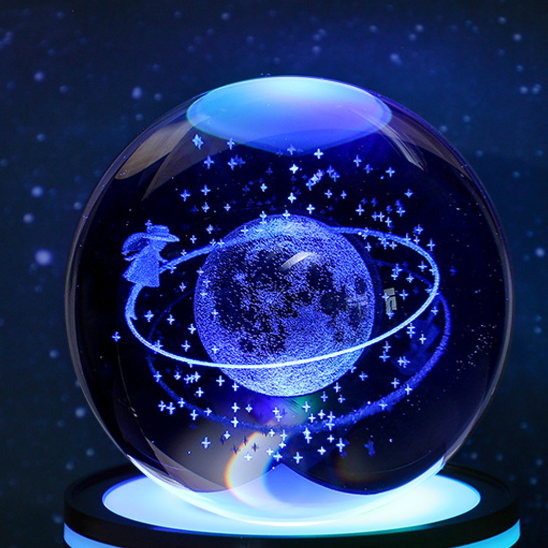 3D Carved Crystal Ball Night Light with LED Base