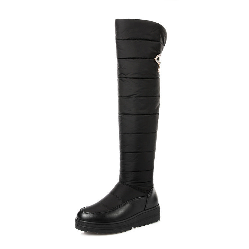 Down Cloth Thick Fur Snow Boots Belt Buckle Over-the-Knee Boots