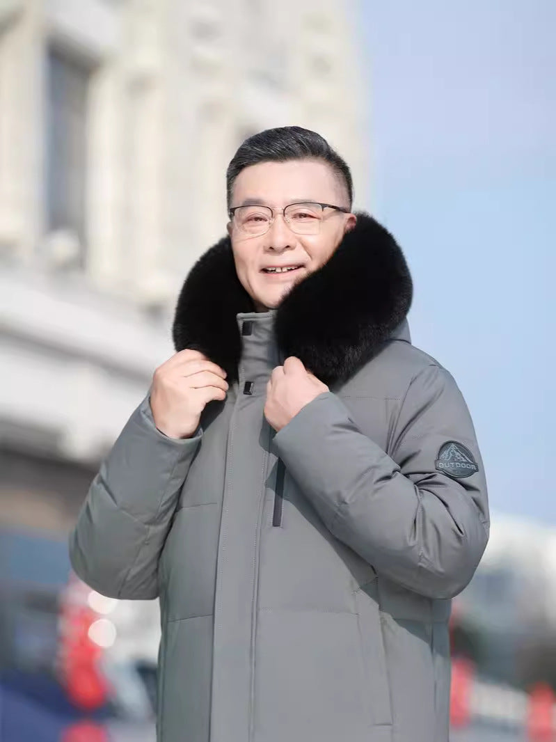 Men's Long Down Coat with Optional Fur Collar