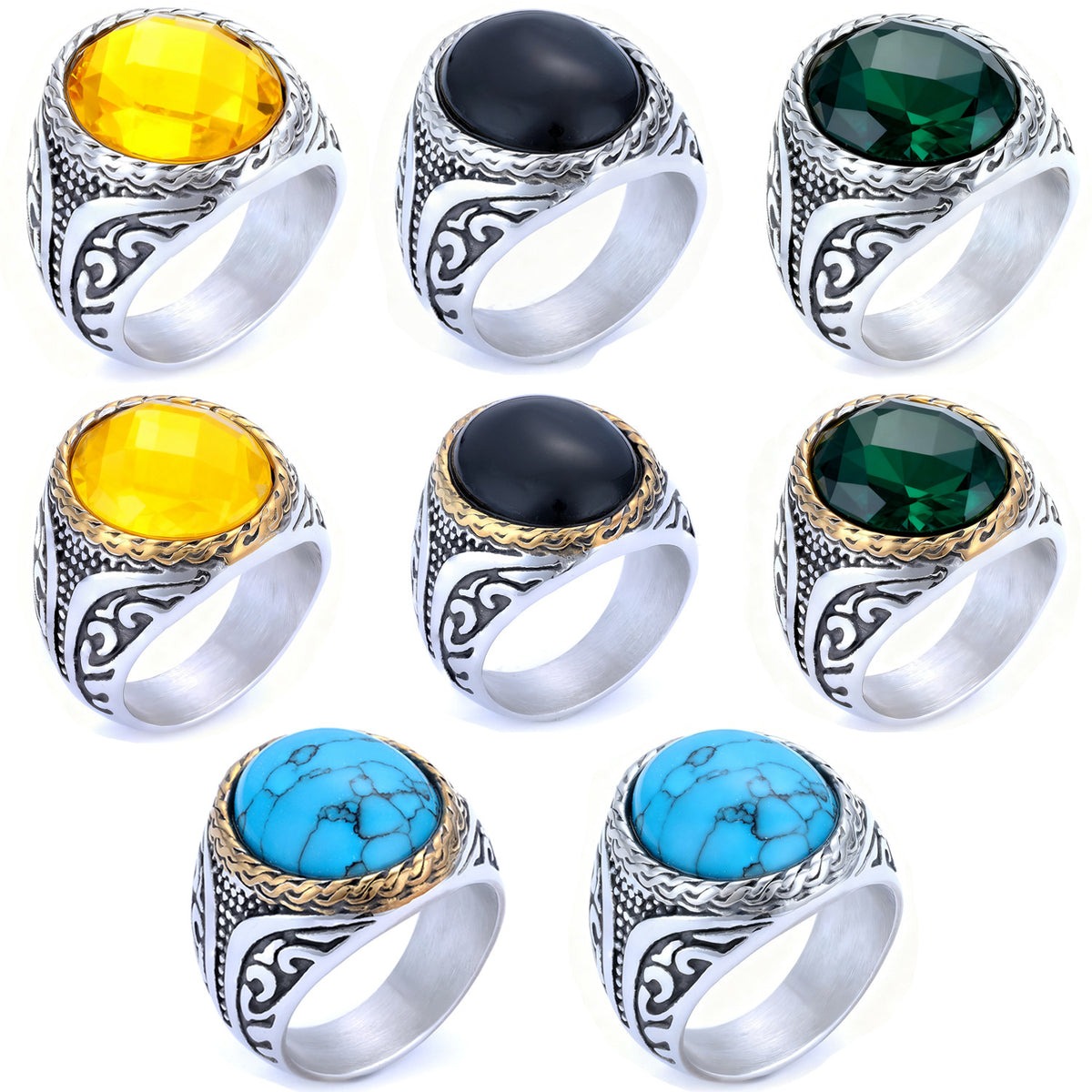 Four-Color Gemstone Stainless Steel Ring product image