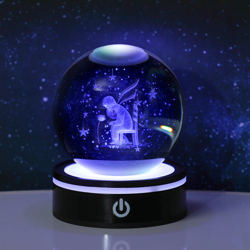 3D Carved Crystal Ball Night Light with LED Base