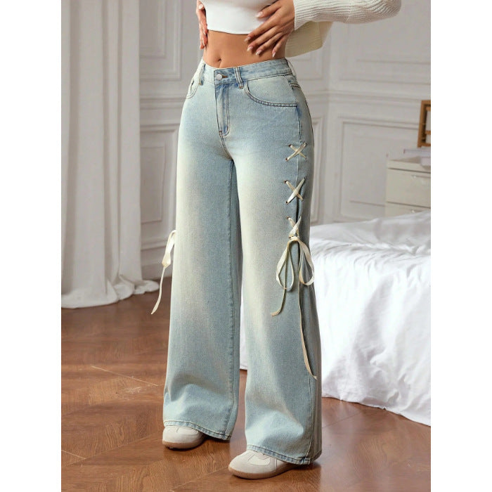 Women's Ribbon-Accent Straight-Leg Jeans