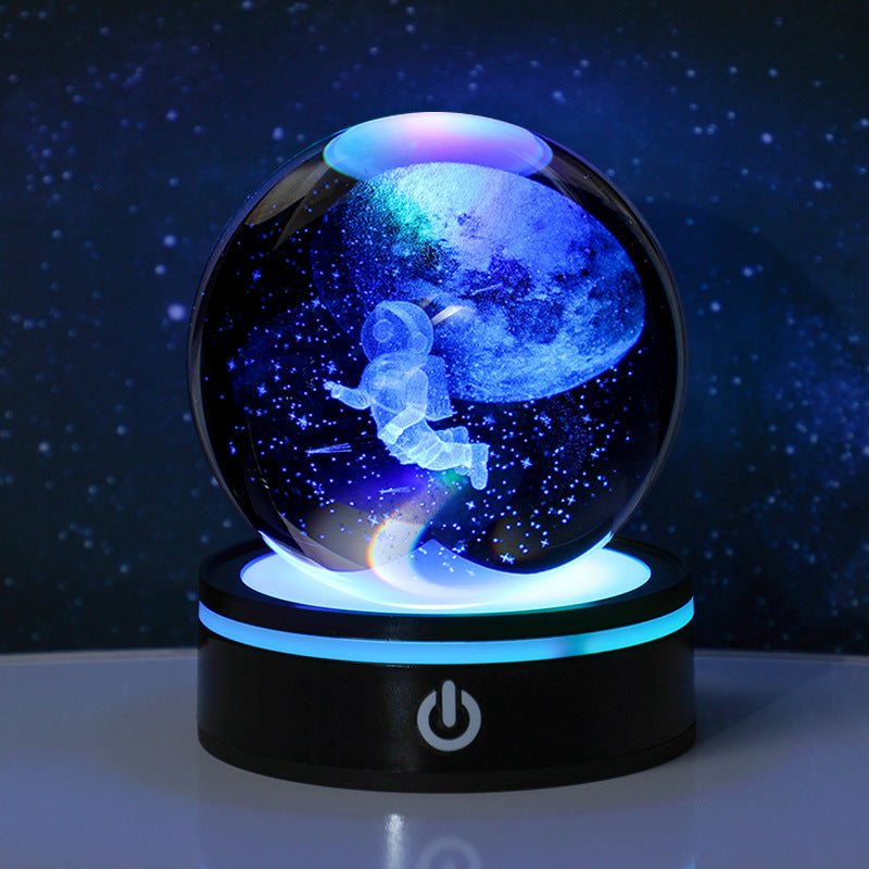 3D Carved Crystal Ball Night Light with LED Base