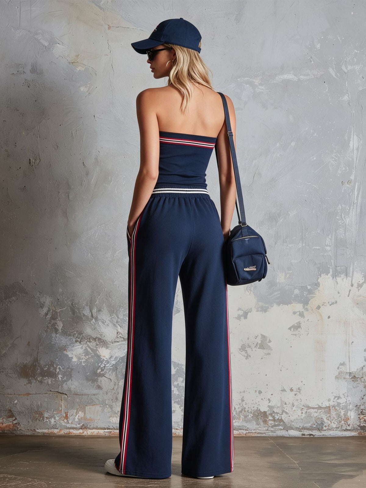 Women's Striped Vest and Wide-Leg Pants Set