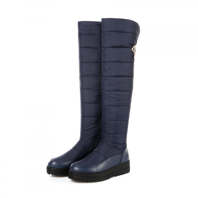 Down Cloth Thick Fur Snow Boots Belt Buckle Over-the-Knee Boots
