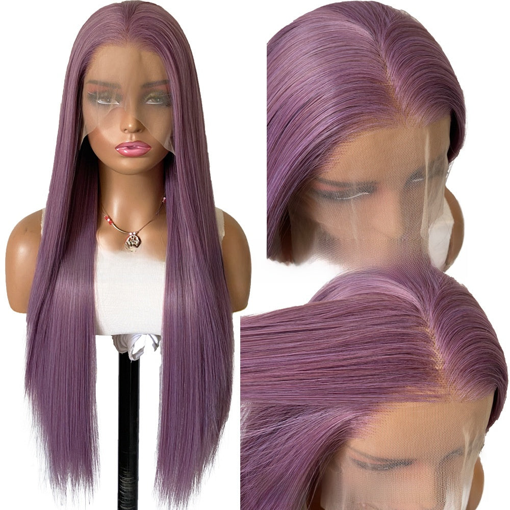 Purple long straight front lace wig