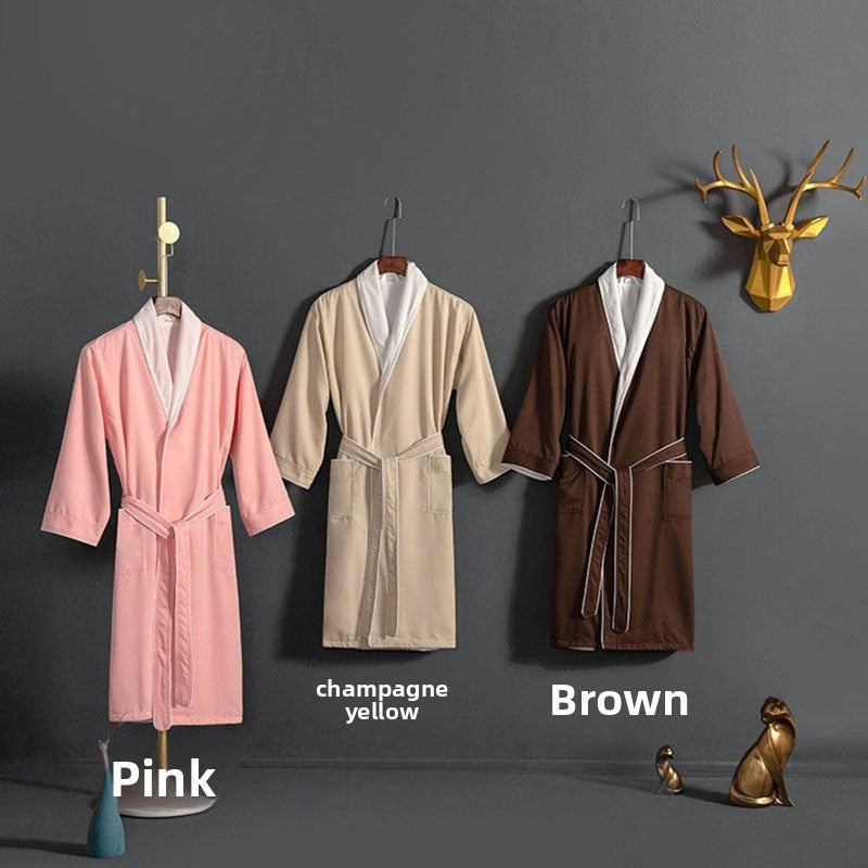 Unisex Long Hotel Bathrobe Double-Layer Gabardine