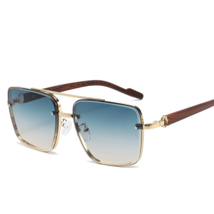 Metal Double Bridge Square Frame Sunglasses