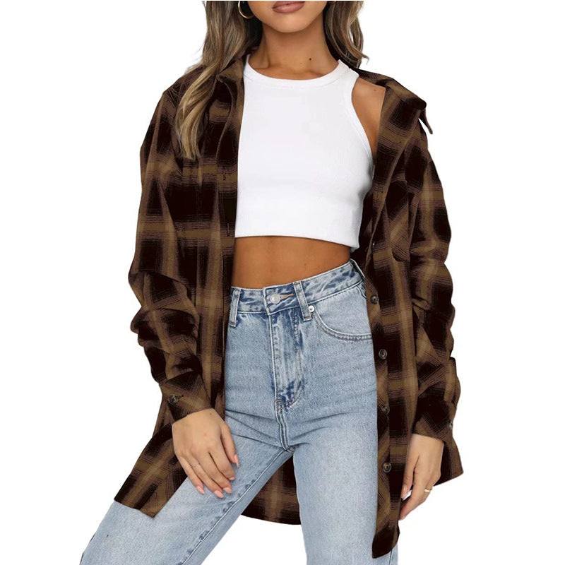 Loose Fit Plaid Flannel Shirt