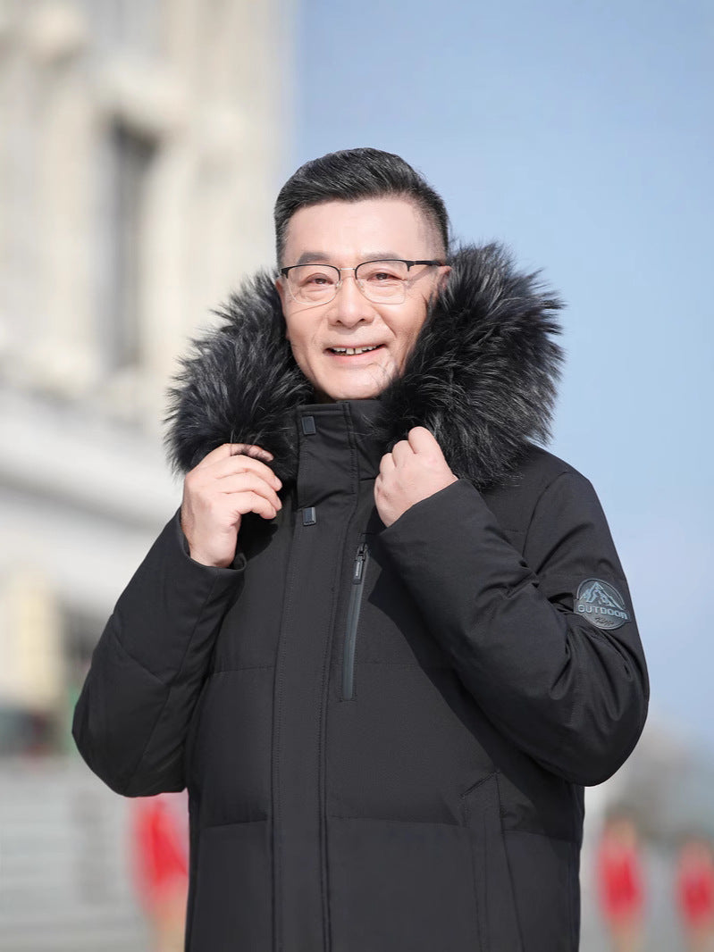 Men's Long Down Coat with Optional Fur Collar