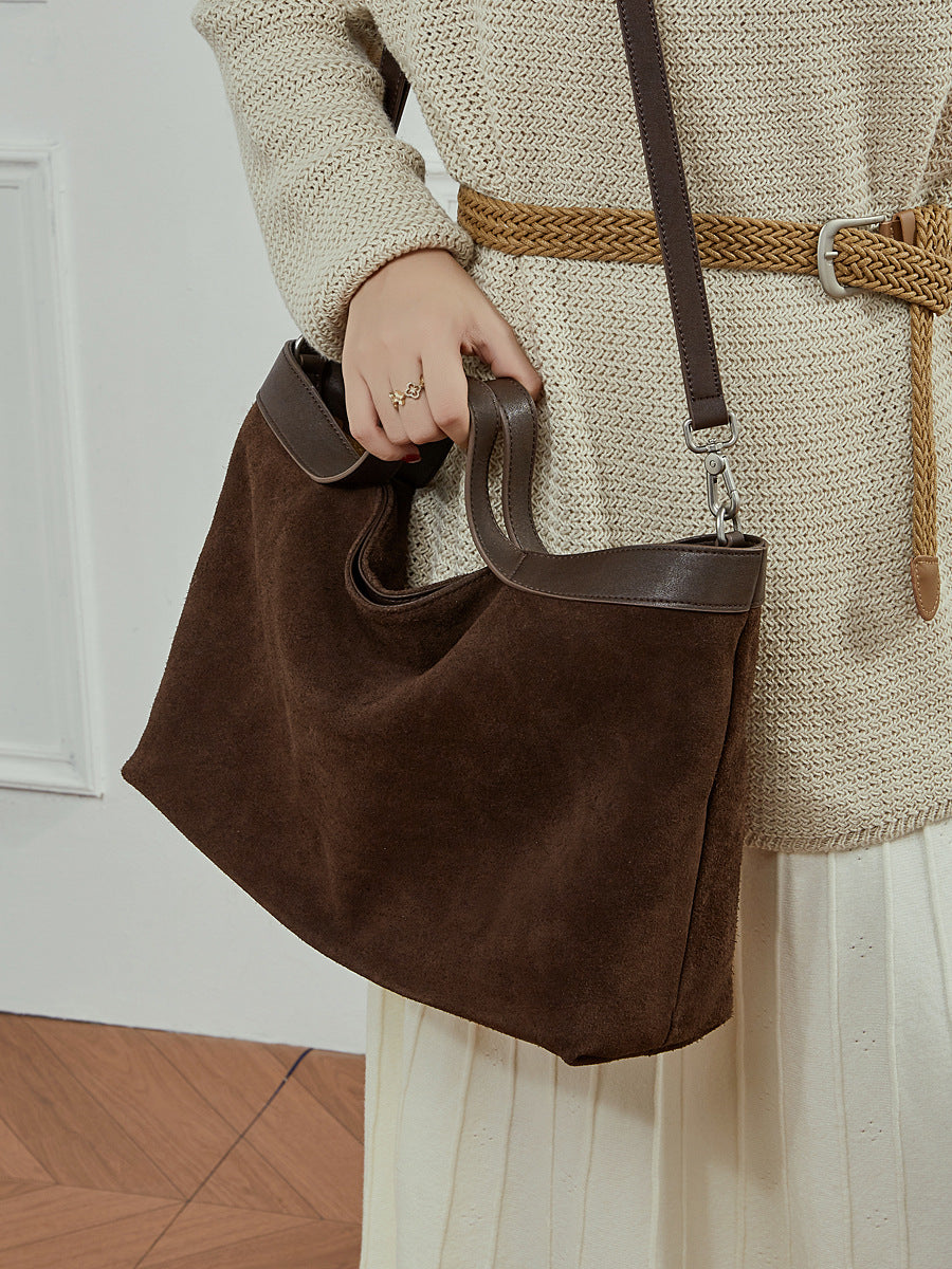Genuine Leather Crossbody Bag with Color-Blocking Design