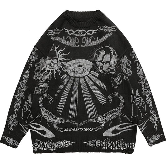 Gothic Y2K Skull Knit Sweater