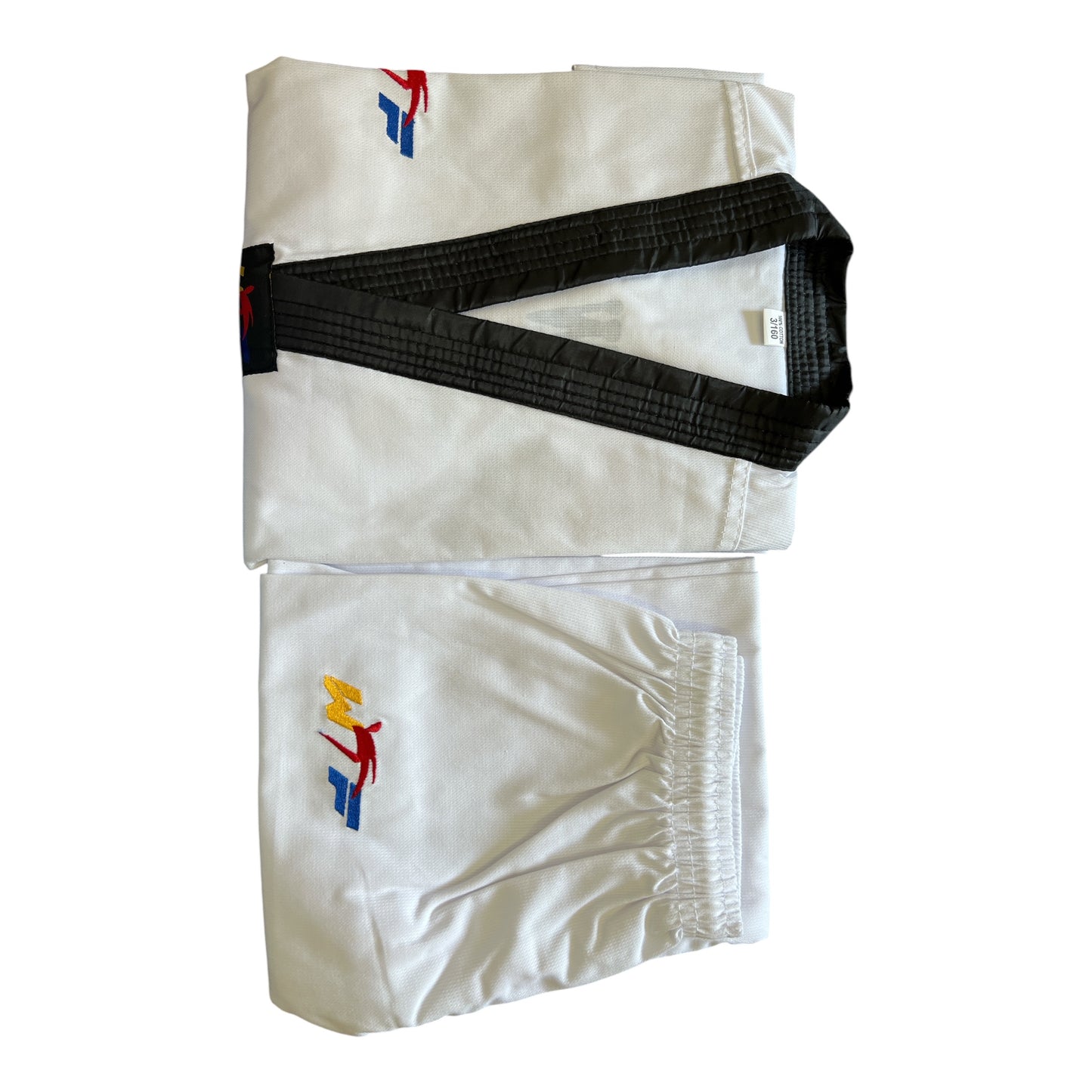 White Taekwondo Uniform Dobok Set with Black V-Neck Collar