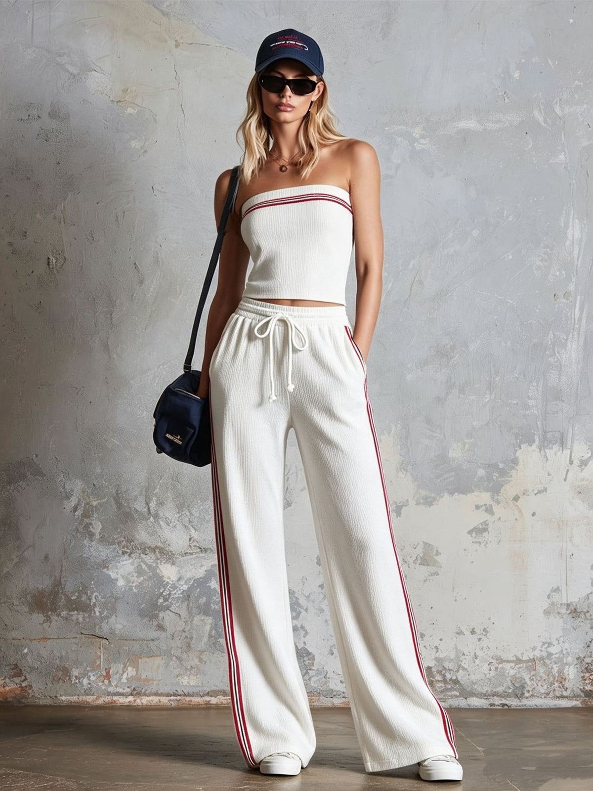Women's Striped Vest and Wide-Leg Pants Set
