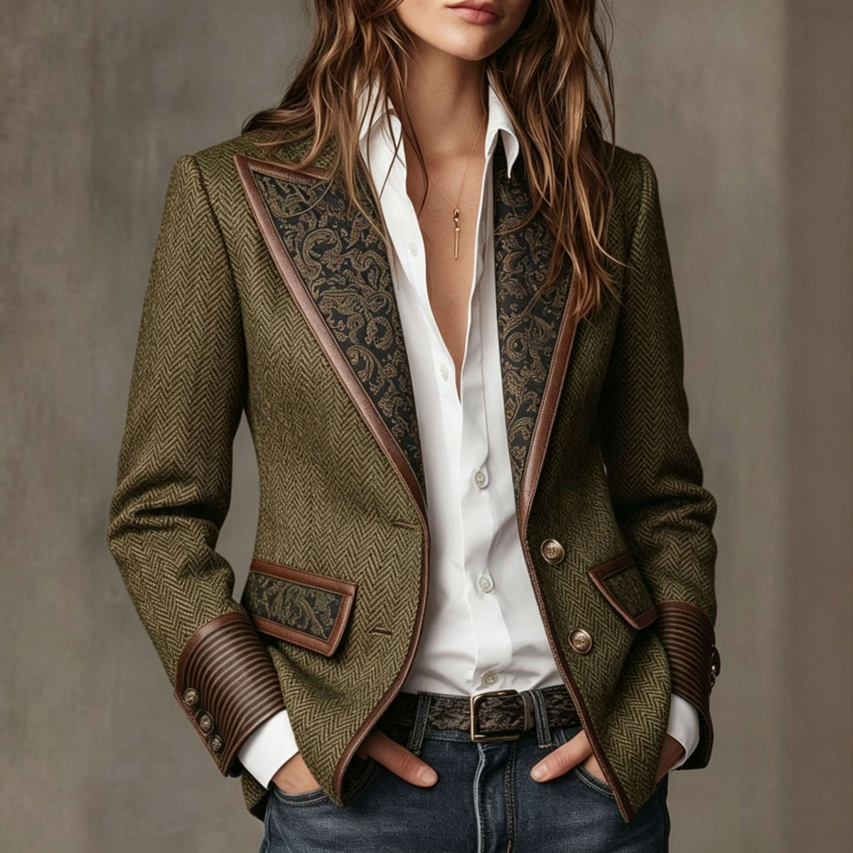 French Retro Contrast Suit Collar Womens Jacket