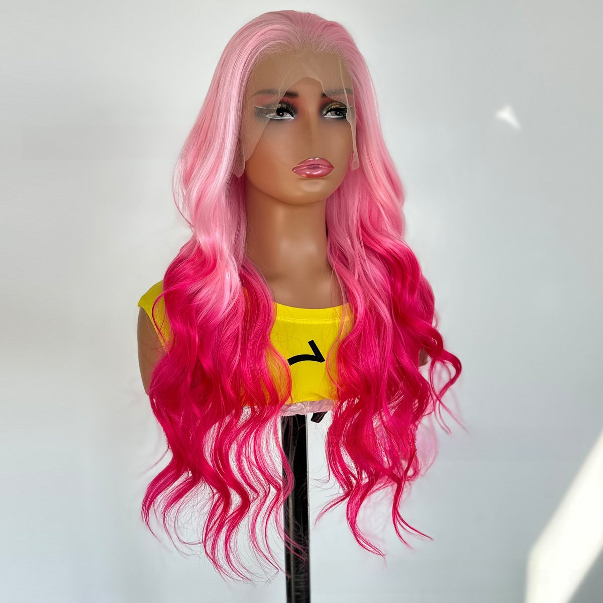 Front Lace Wig with Gradient Pink Waves