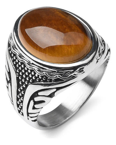 Four-Color Gemstone Stainless Steel Ring